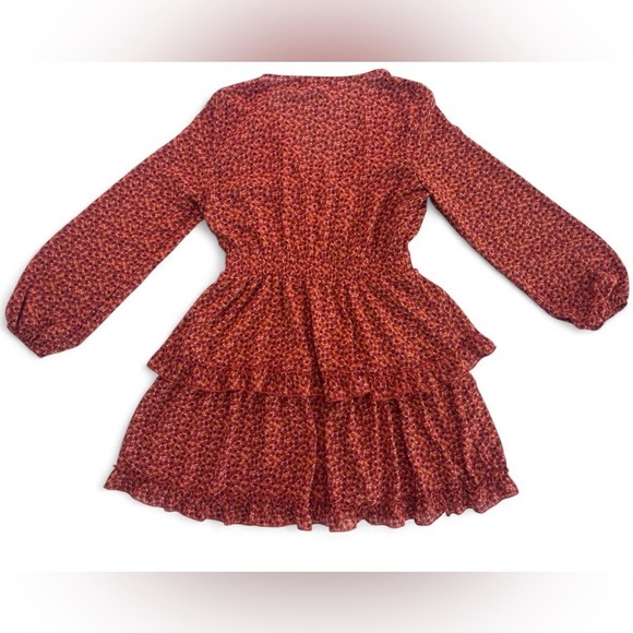 Hesparus Long Sleeve Smocked Waist Ruffle Dress L Boho Fall Floral Cottagecore - Picture 3 of 9